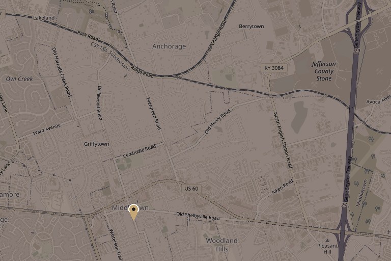 Map of Middletown, Kentucky showing approximate shop location